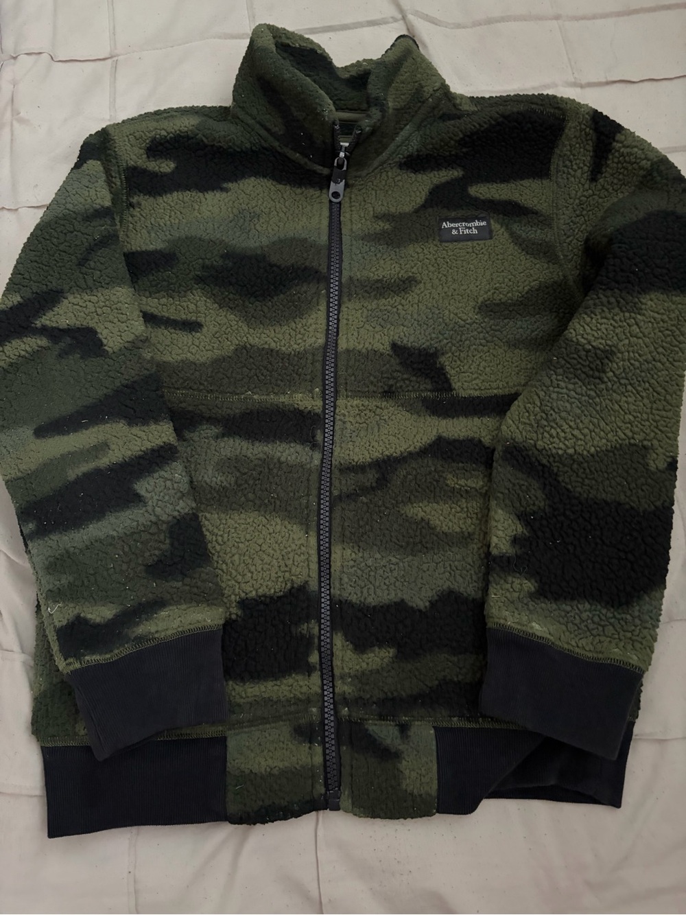 Abercrombie & Fitch Kids' Green and Black Camo Sherpa Zip Jacket